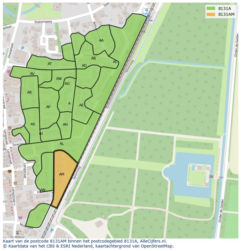 Afbeelding van het postcodegebied 8131 AM op de kaart.