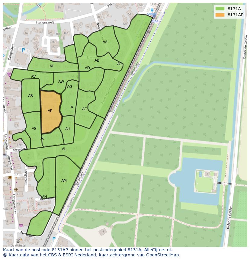 Afbeelding van het postcodegebied 8131 AP op de kaart.