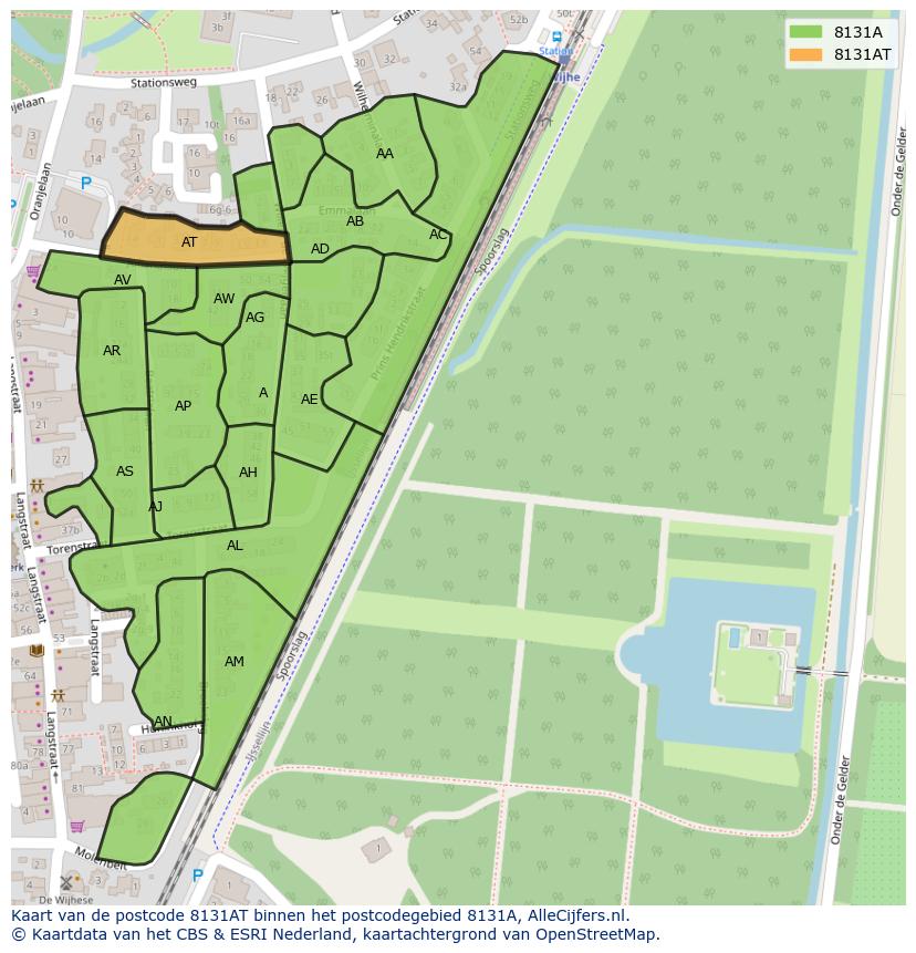 Afbeelding van het postcodegebied 8131 AT op de kaart.