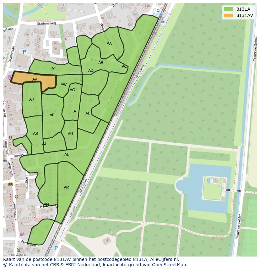 Afbeelding van het postcodegebied 8131 AV op de kaart.