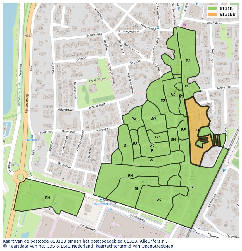 Afbeelding van het postcodegebied 8131 BB op de kaart.
