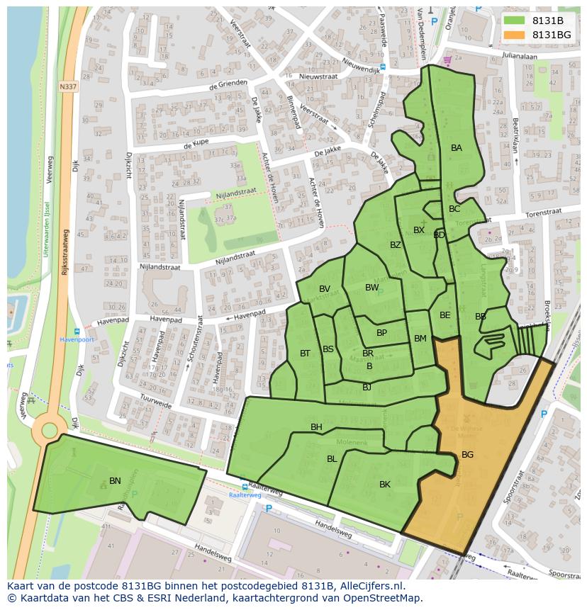 Afbeelding van het postcodegebied 8131 BG op de kaart.