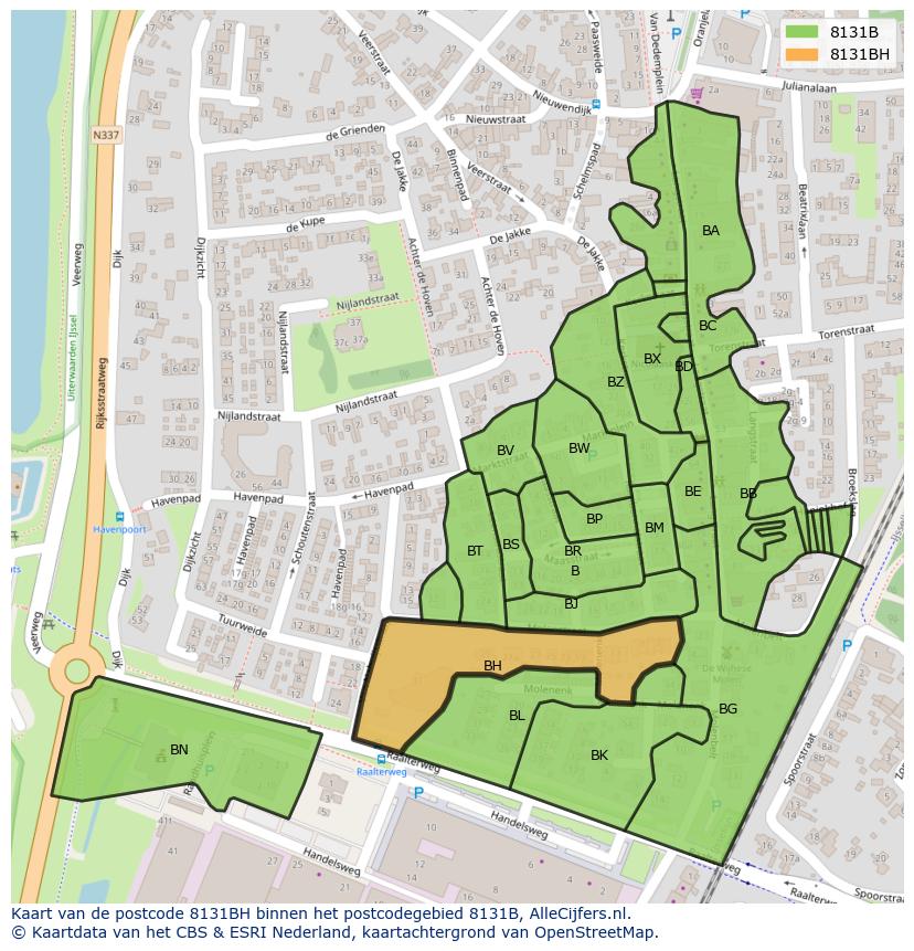 Afbeelding van het postcodegebied 8131 BH op de kaart.