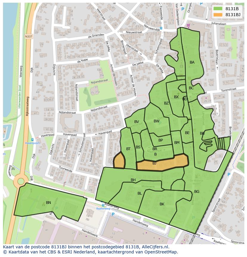 Afbeelding van het postcodegebied 8131 BJ op de kaart.