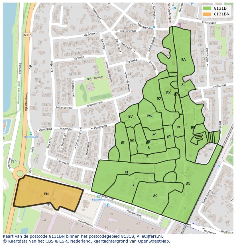 Afbeelding van het postcodegebied 8131 BN op de kaart.