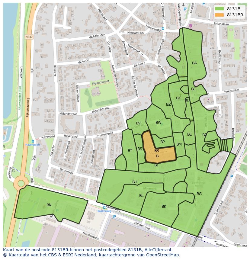 Afbeelding van het postcodegebied 8131 BR op de kaart.