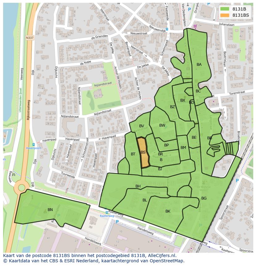 Afbeelding van het postcodegebied 8131 BS op de kaart.
