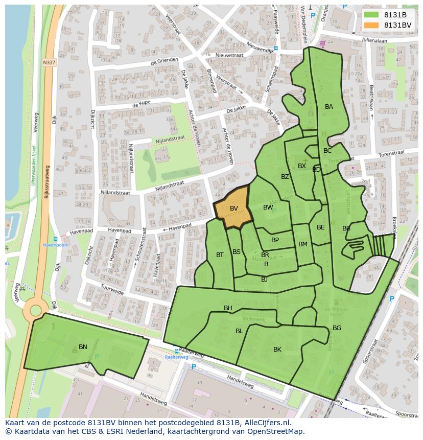 Afbeelding van het postcodegebied 8131 BV op de kaart.