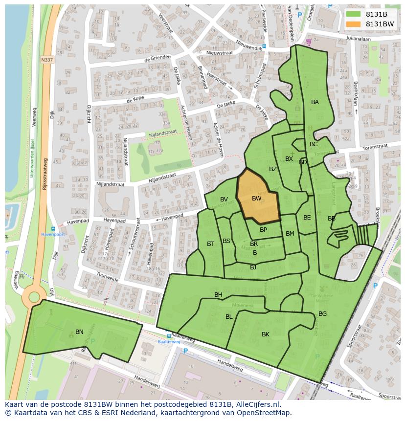 Afbeelding van het postcodegebied 8131 BW op de kaart.