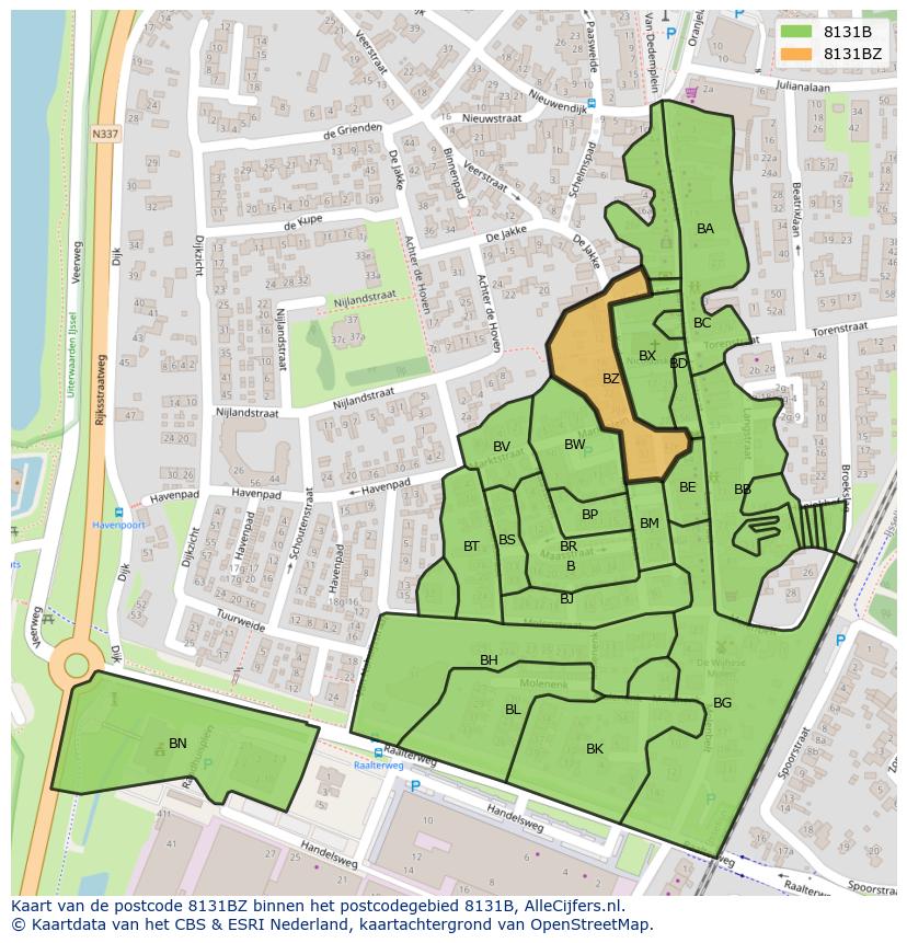 Afbeelding van het postcodegebied 8131 BZ op de kaart.