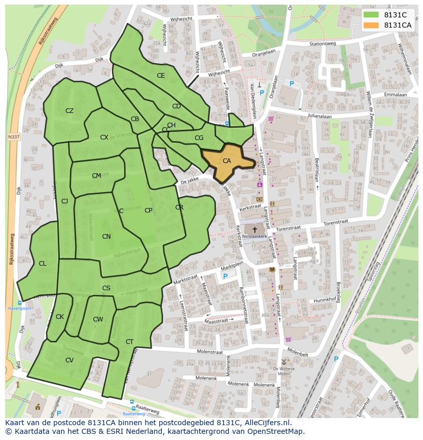 Afbeelding van het postcodegebied 8131 CA op de kaart.