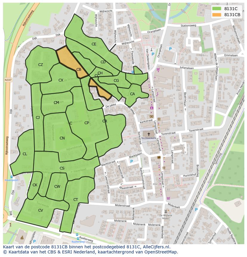 Afbeelding van het postcodegebied 8131 CB op de kaart.