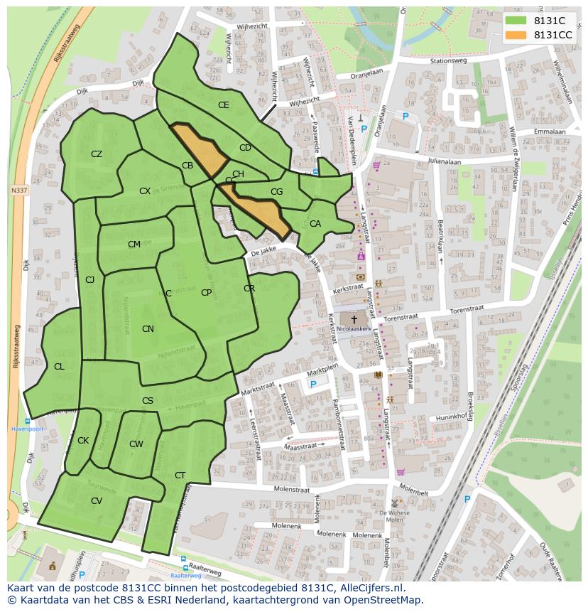 Afbeelding van het postcodegebied 8131 CC op de kaart.
