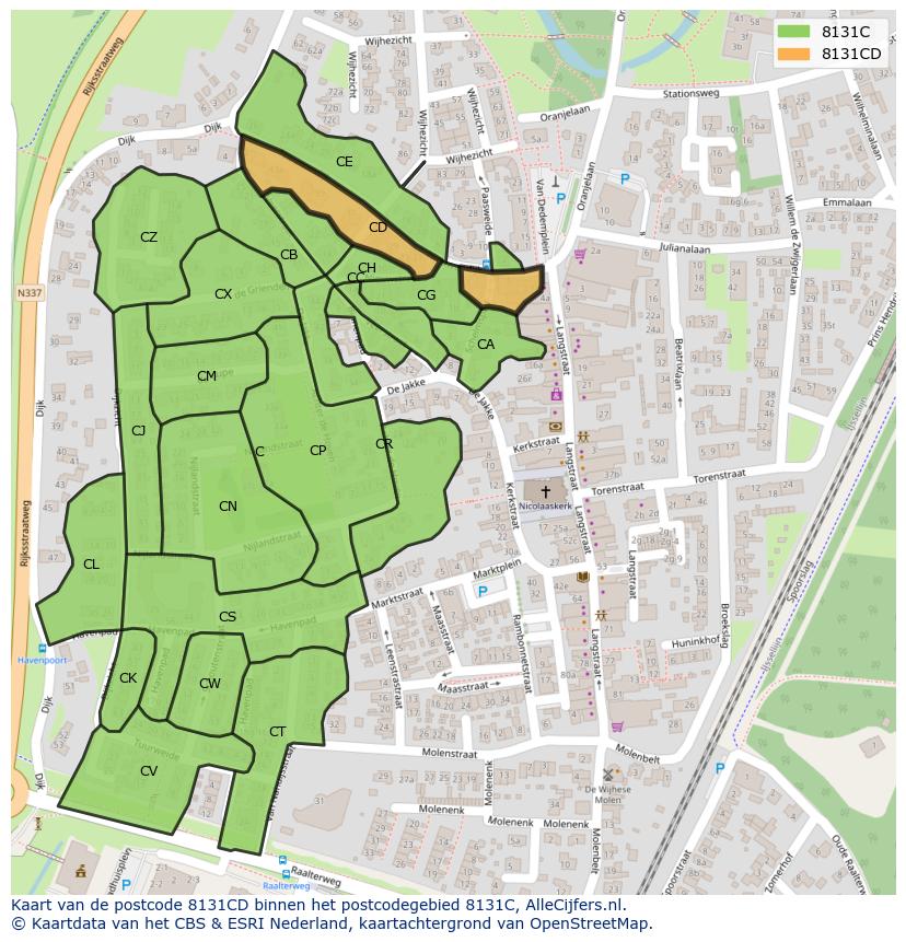 Afbeelding van het postcodegebied 8131 CD op de kaart.
