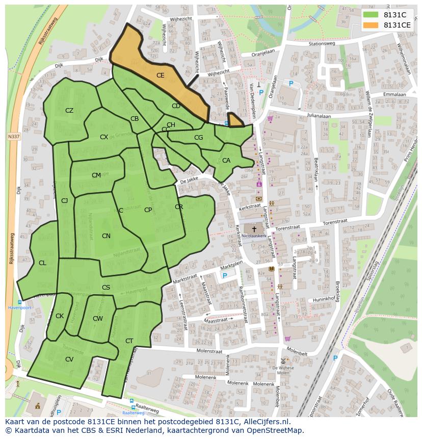 Afbeelding van het postcodegebied 8131 CE op de kaart.