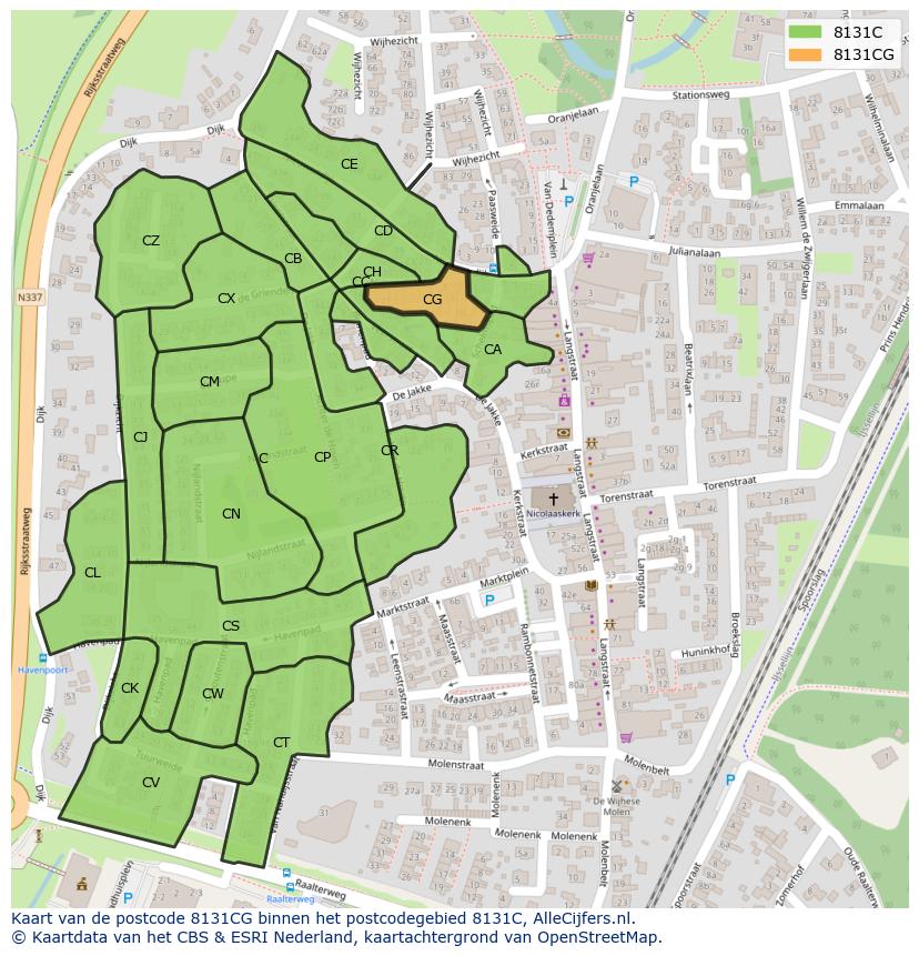 Afbeelding van het postcodegebied 8131 CG op de kaart.