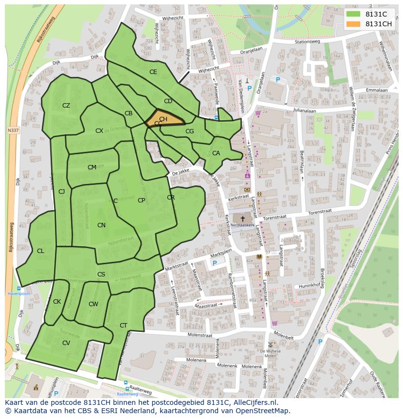 Afbeelding van het postcodegebied 8131 CH op de kaart.