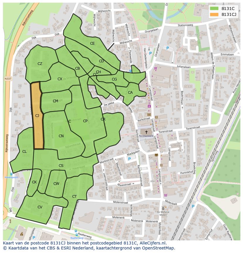 Afbeelding van het postcodegebied 8131 CJ op de kaart.