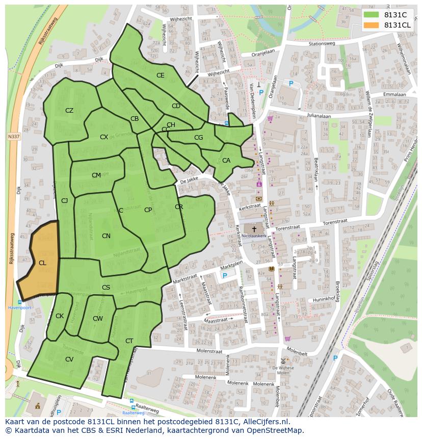 Afbeelding van het postcodegebied 8131 CL op de kaart.