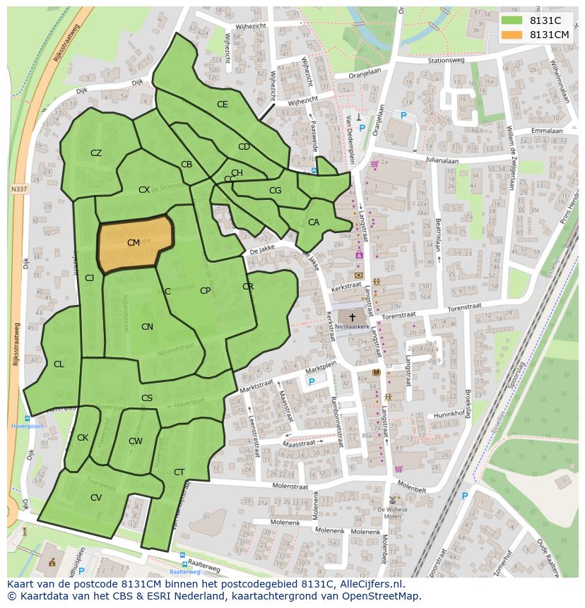 Afbeelding van het postcodegebied 8131 CM op de kaart.