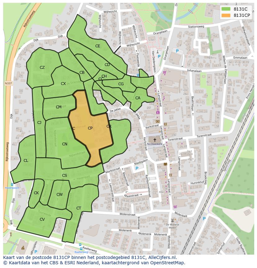 Afbeelding van het postcodegebied 8131 CP op de kaart.