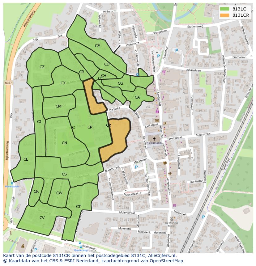 Afbeelding van het postcodegebied 8131 CR op de kaart.