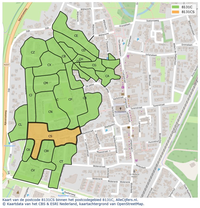 Afbeelding van het postcodegebied 8131 CS op de kaart.