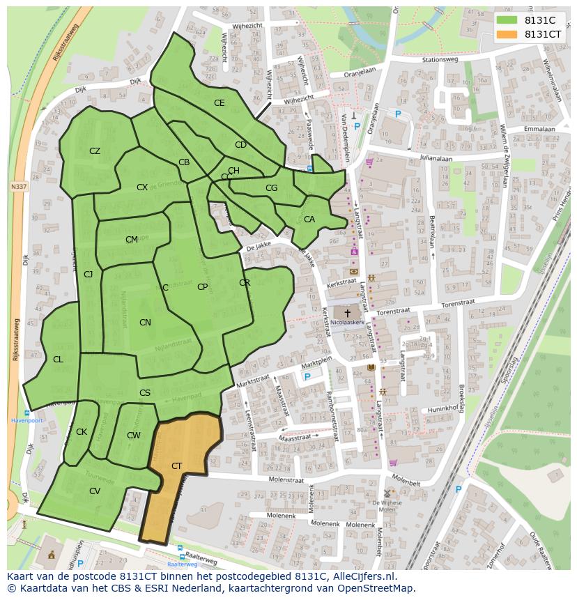 Afbeelding van het postcodegebied 8131 CT op de kaart.