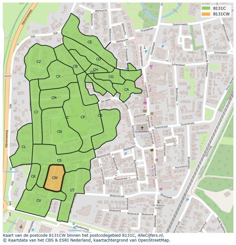 Afbeelding van het postcodegebied 8131 CW op de kaart.