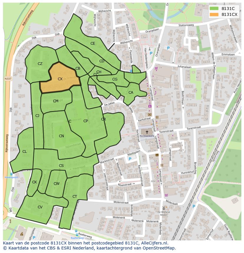 Afbeelding van het postcodegebied 8131 CX op de kaart.