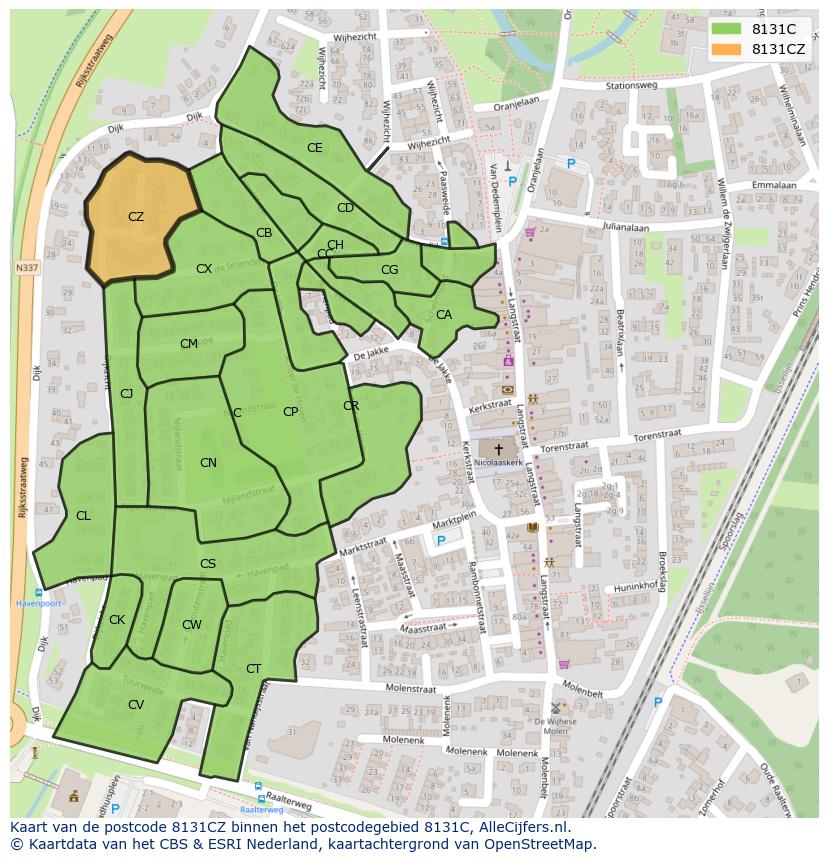 Afbeelding van het postcodegebied 8131 CZ op de kaart.