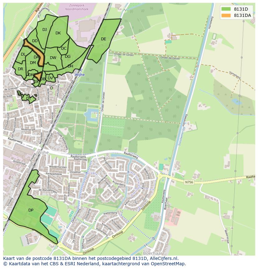 Afbeelding van het postcodegebied 8131 DA op de kaart.