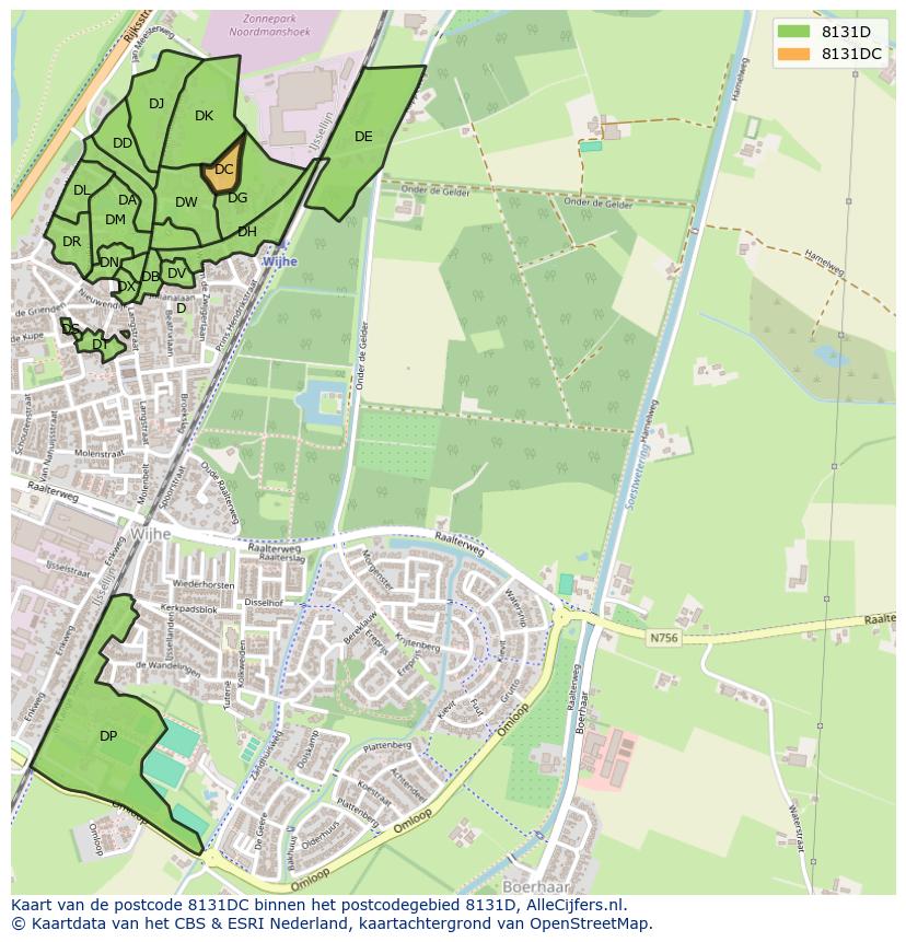Afbeelding van het postcodegebied 8131 DC op de kaart.