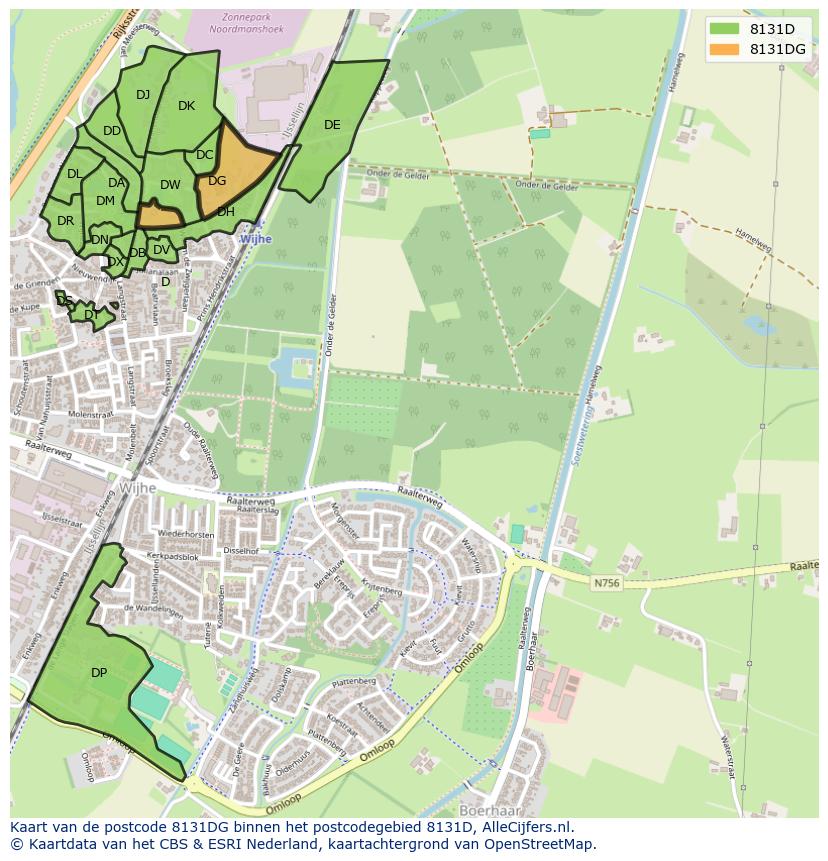 Afbeelding van het postcodegebied 8131 DG op de kaart.