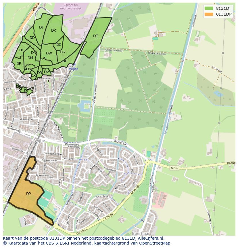 Afbeelding van het postcodegebied 8131 DP op de kaart.
