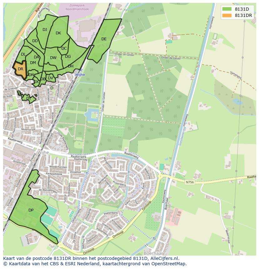 Afbeelding van het postcodegebied 8131 DR op de kaart.