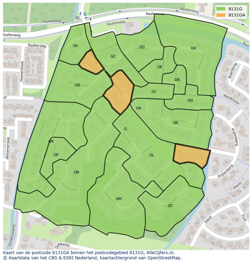 Afbeelding van het postcodegebied 8131 GA op de kaart.