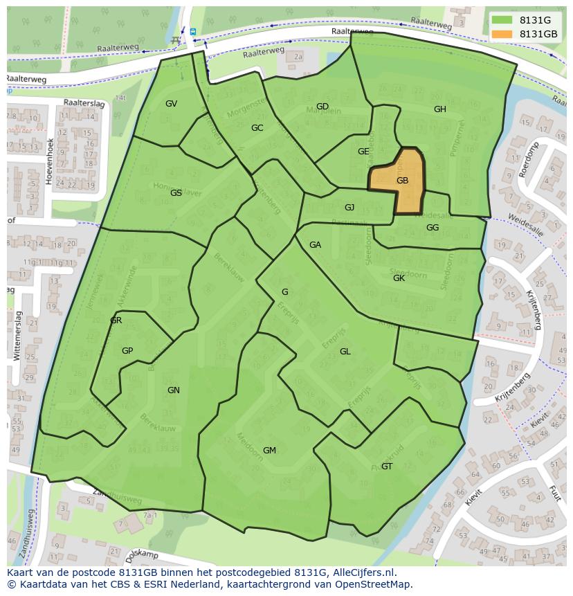 Afbeelding van het postcodegebied 8131 GB op de kaart.