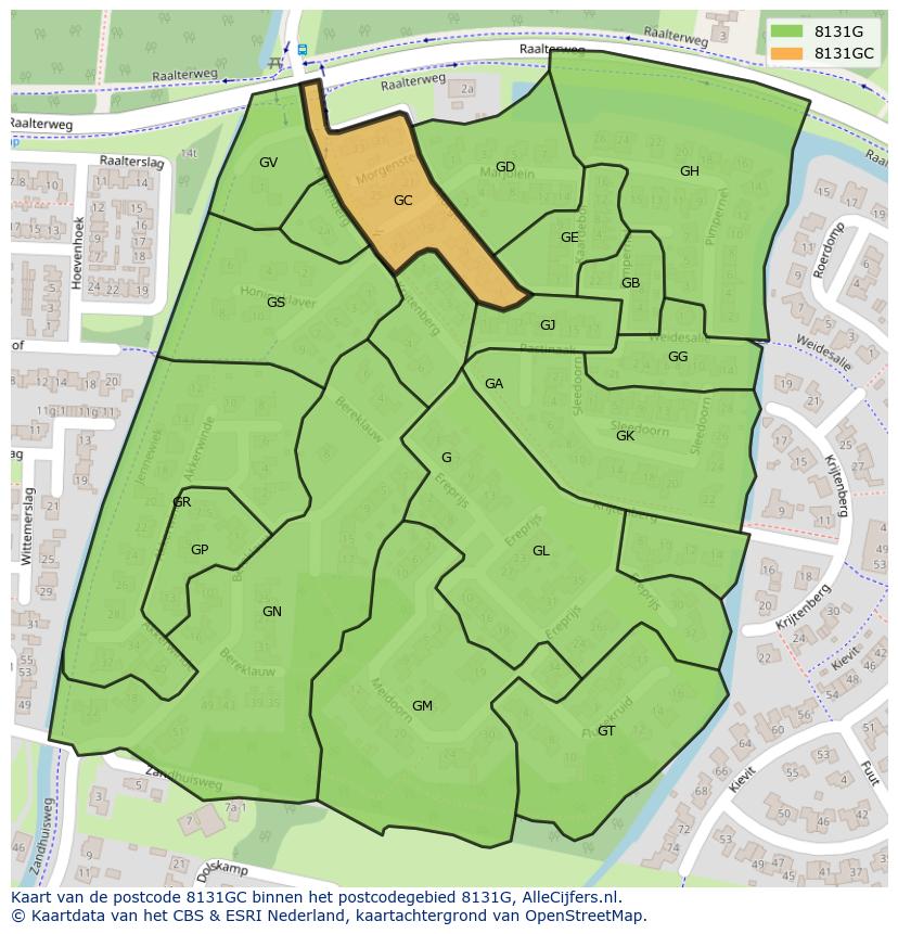 Afbeelding van het postcodegebied 8131 GC op de kaart.