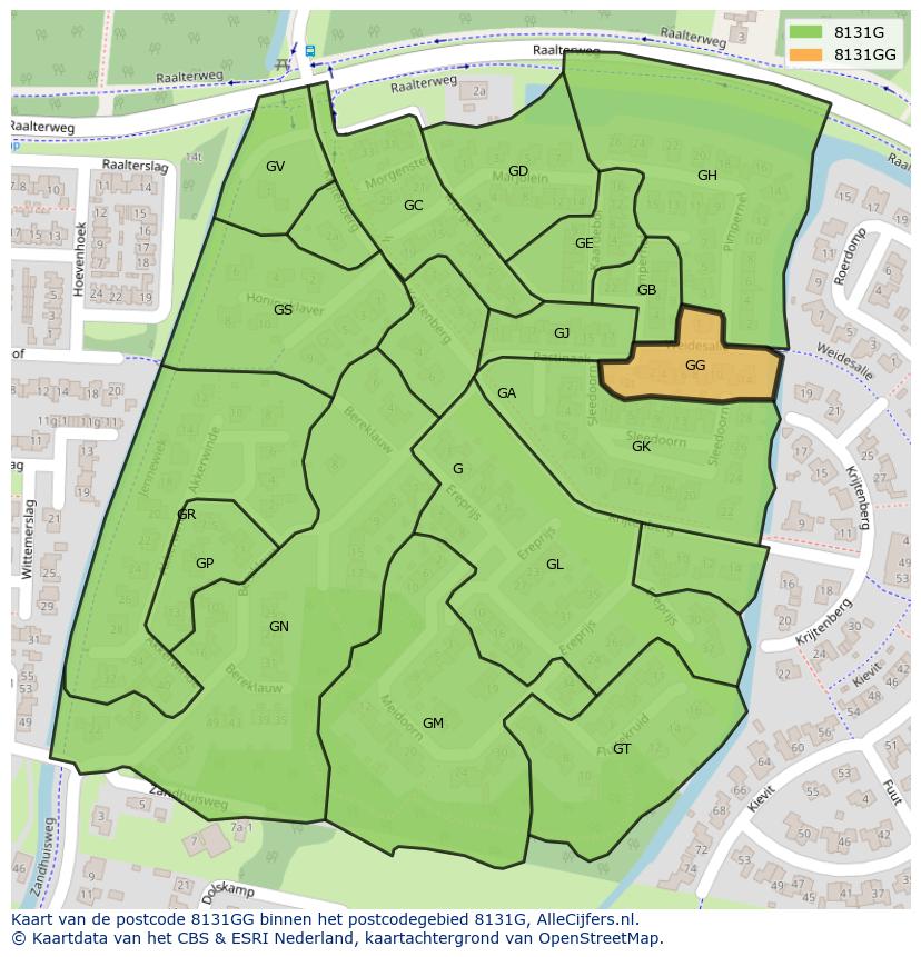 Afbeelding van het postcodegebied 8131 GG op de kaart.