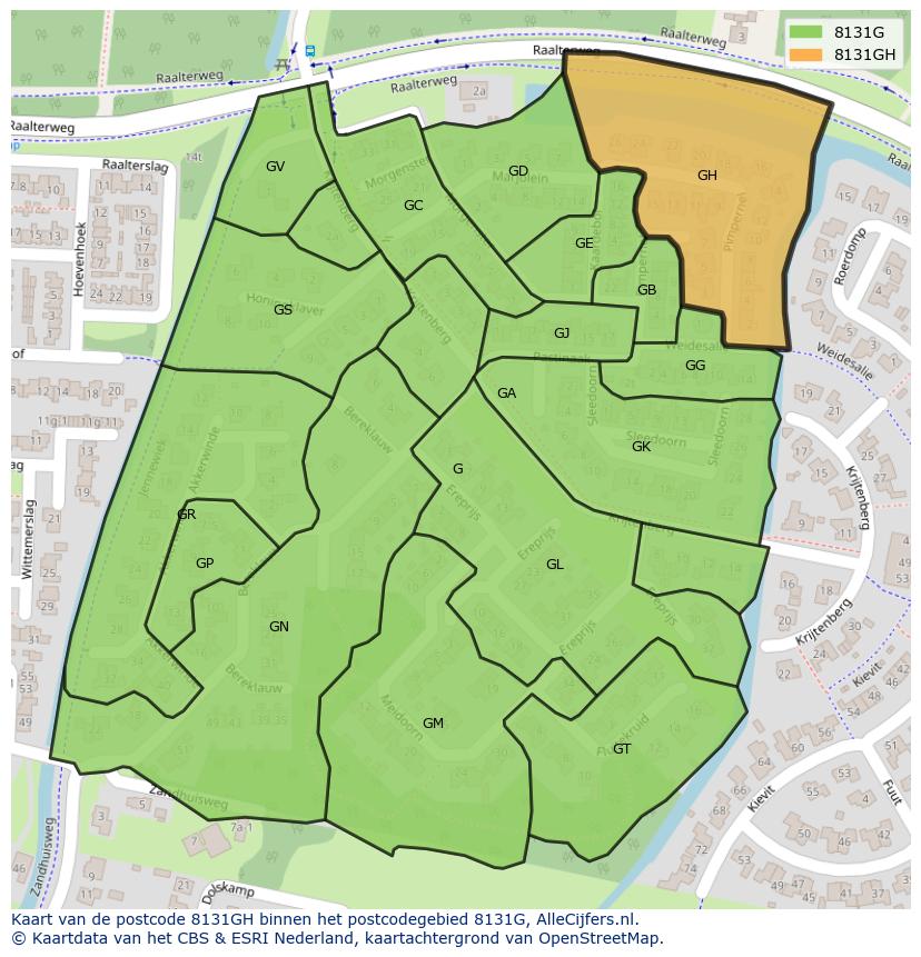 Afbeelding van het postcodegebied 8131 GH op de kaart.