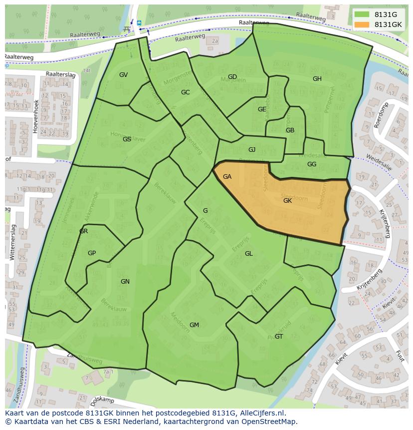 Afbeelding van het postcodegebied 8131 GK op de kaart.