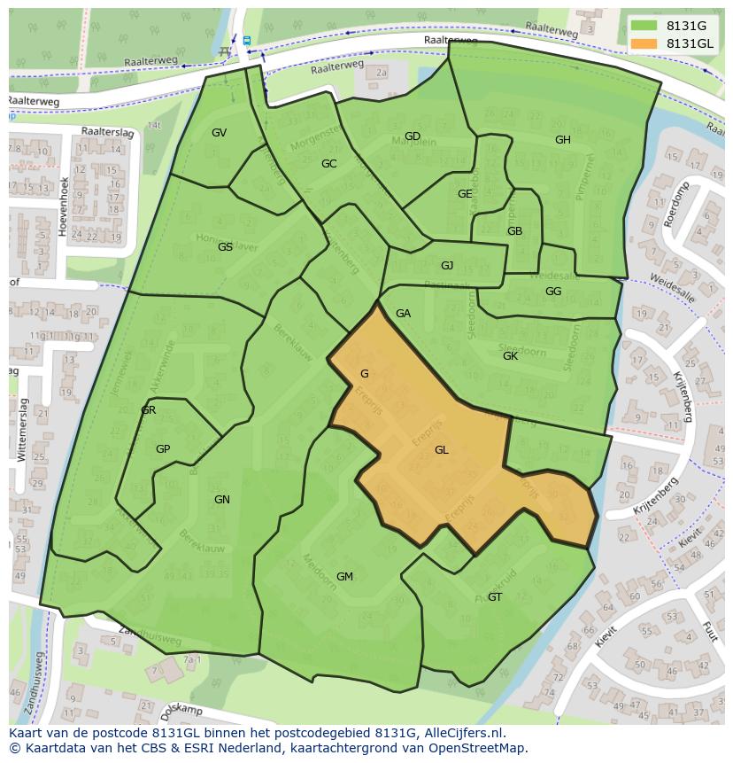 Afbeelding van het postcodegebied 8131 GL op de kaart.
