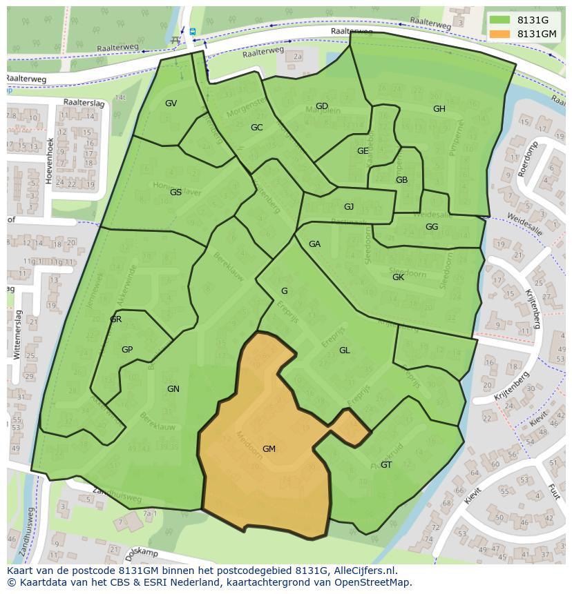 Afbeelding van het postcodegebied 8131 GM op de kaart.