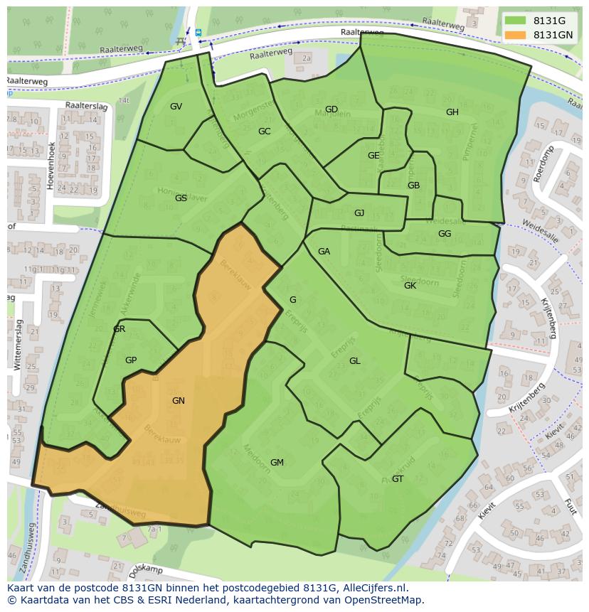 Afbeelding van het postcodegebied 8131 GN op de kaart.