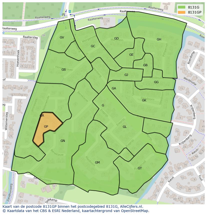 Afbeelding van het postcodegebied 8131 GP op de kaart.