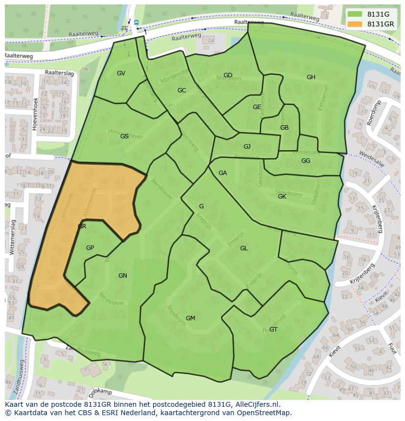 Afbeelding van het postcodegebied 8131 GR op de kaart.