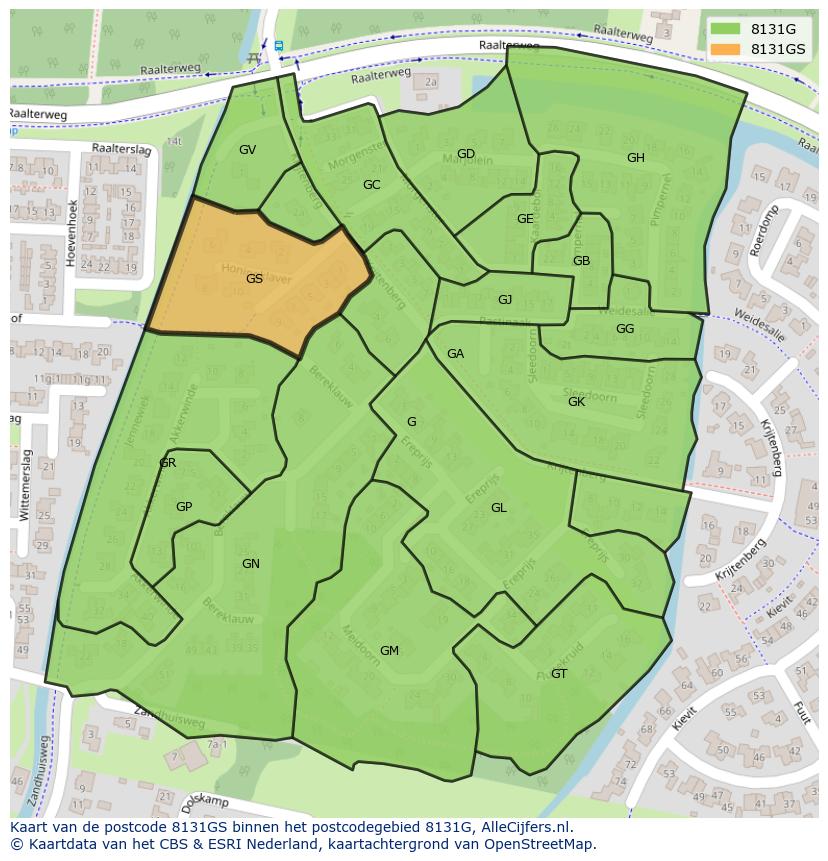 Afbeelding van het postcodegebied 8131 GS op de kaart.