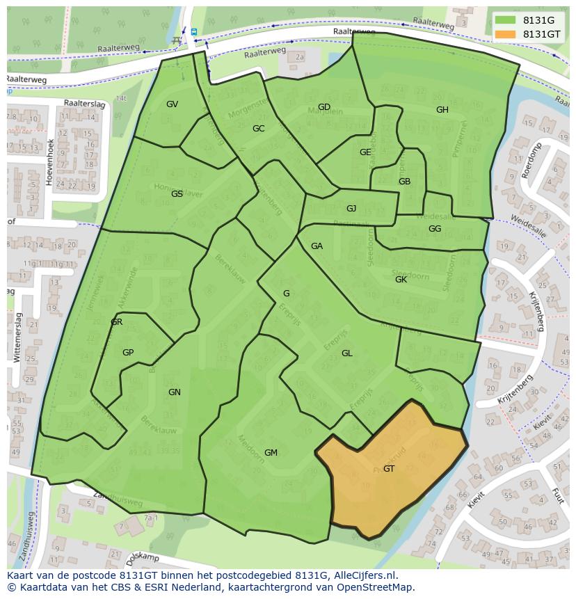 Afbeelding van het postcodegebied 8131 GT op de kaart.