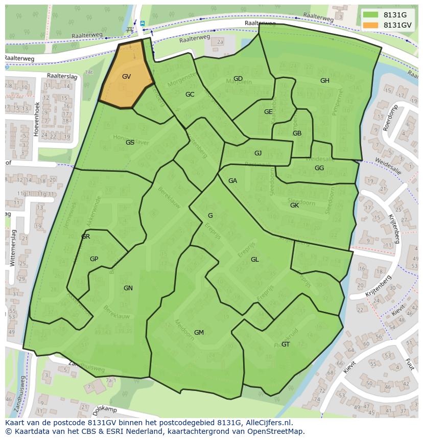 Afbeelding van het postcodegebied 8131 GV op de kaart.